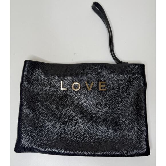 B-low The Belt Wristlet Navy Blue Pebbled Leather Zip Top LOVE Accent Makeup Bag - Picture 1 of 6